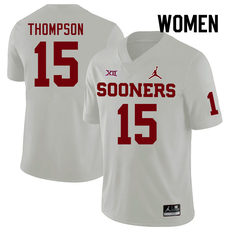 Women #15 Brenen Thompson Oklahoma Sooners College Football Jerseys Stitched Sale-White - Click Image to Close